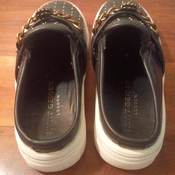 KURT GEIGER London "Milly" Sz. 32EU/1 US Black Studded Rhinestone Chain Mules - Picture 8 of 12